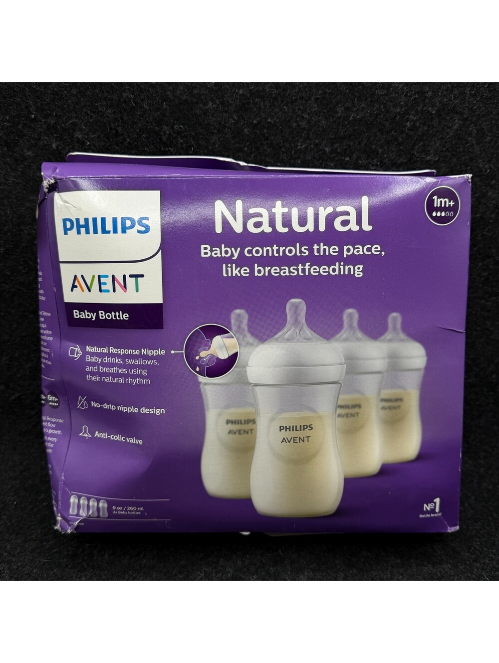 Philips Avent Natural Response Baby Bottles 4 Pack 9oz Clear SCY903/04 BPA-Free